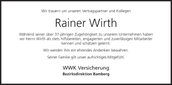 Anzeige von Rainer Wirth von MGO