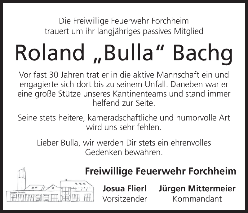  Traueranzeige für Roland Bachg vom 31.07.2017 aus MGO