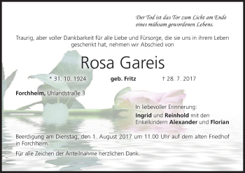 Anzeige von Rosa Gareis von MGO