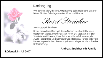 Anzeige von Rosel Streicher von MGO
