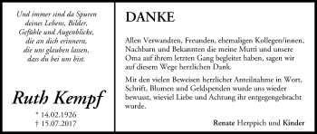 Anzeige von Ruth Kempf von MGO