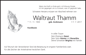 Anzeige von Waltraut Thamm von MGO