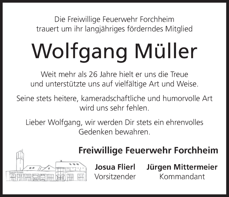  Traueranzeige für Wolfgang Müller vom 28.07.2017 aus MGO
