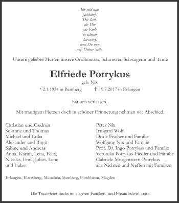 Anzeige von Elfriede Potrykus von MGO