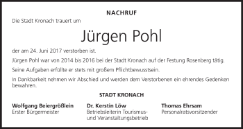 Anzeige von Jürgen Pohl von MGO
