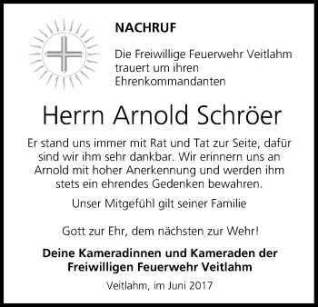 Anzeige von Arnold Schröer von MGO