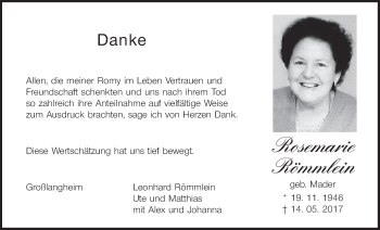 Anzeige von Rosemarie Römmlein von MGO
