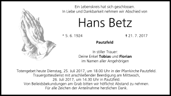 Anzeige von Hans Betz von MGO