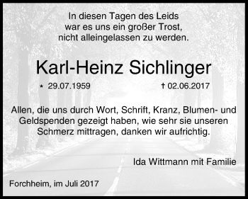 Anzeige von Karl-Heinz Sichlinger von MGO