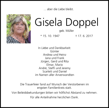 Anzeige von Gisela Doppel von MGO