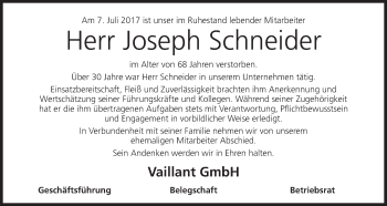 Anzeige von Joseph Schneider von MGO