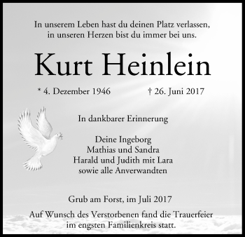 Anzeige von Kurt Heinlein von MGO