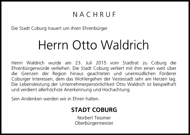  Traueranzeige für Otto Waldrich vom 22.07.2017 aus MGO