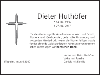 Anzeige von Dieter Huthöfer von MGO