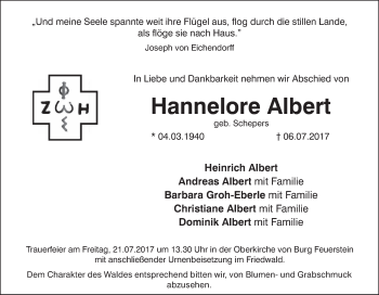 Anzeige von Hannelore Albert von MGO