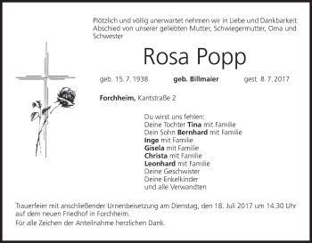 Anzeige von Rosa Popp von MGO