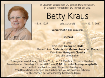 Anzeige von Betty Kraus von MGO