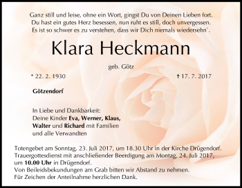 Anzeige von Klara Heckmann von MGO