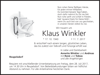 Anzeige von Klaus Winkler von MGO