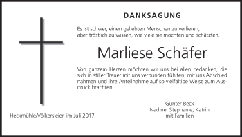 Anzeige von Marliese Schäfer von MGO
