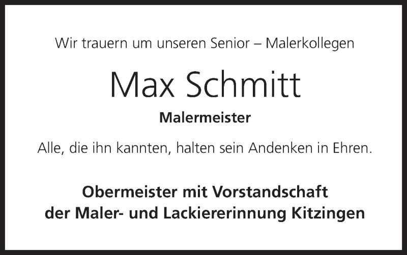  Traueranzeige für Max Schmitt vom 06.07.2017 aus MGO