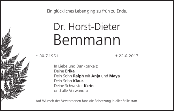 Anzeige von Horst-Dieter Bemmann von MGO