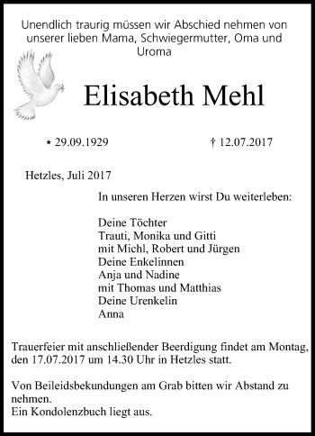 Anzeige von Elisabeth Mehl von MGO