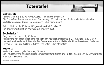 Anzeige von Totentafel vom 27.07.2017 von MGO