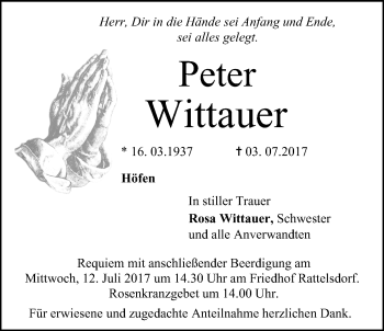 Anzeige von Peter Wittauer von MGO