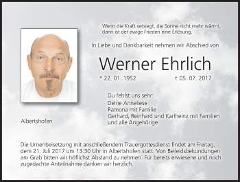 Anzeige von Werner Ehrlich von MGO
