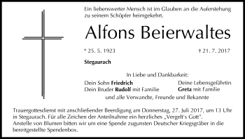 Anzeige von Alfons Beierwaltes von MGO