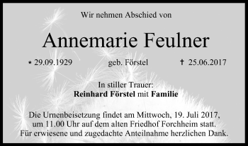 Anzeige von Annemarie Feulner von MGO