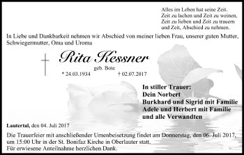 Anzeige von Rita Kessner von MGO