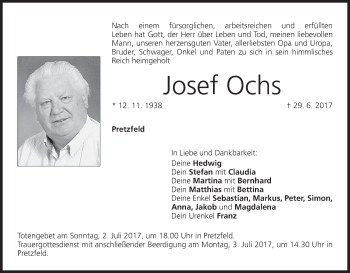 Anzeige von Josef Ochs von MGO