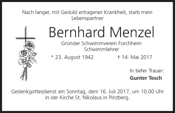 Anzeige von Bernhard Menzel von MGO