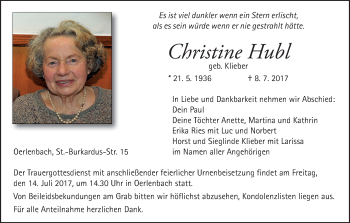 Anzeige von Christine Hubl von MGO