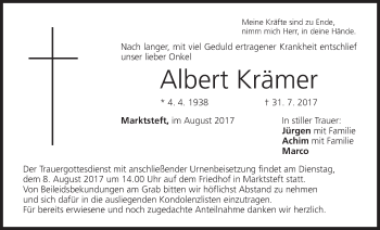 Anzeige von Albert Krämer von MGO