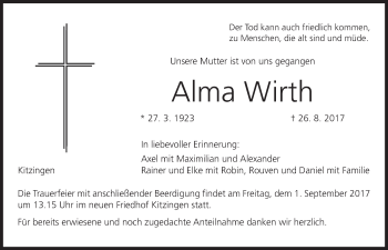 Anzeige von Alma Wirth von MGO
