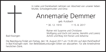 Anzeige von Annemarie Demmer von MGO