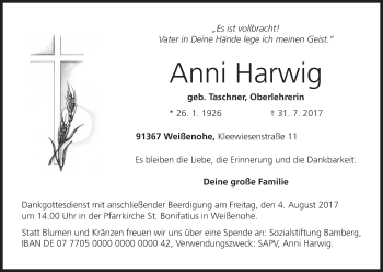 Anzeige von Anni Harwig von MGO