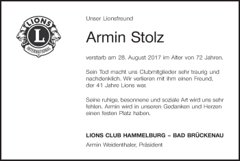 Anzeige von Armin Stolz von MGO