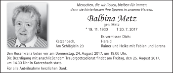 Anzeige von Balbina Metz von MGO