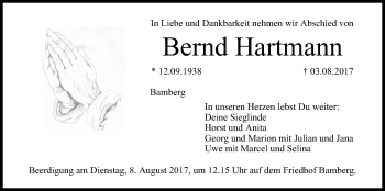 Anzeige von Bernd Hartmann von MGO