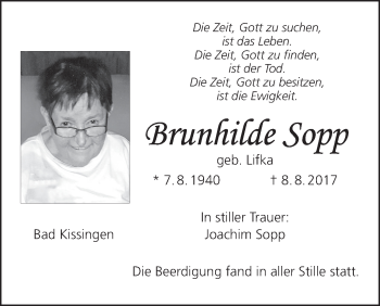 Anzeige von Brunhilde Sopp von MGO