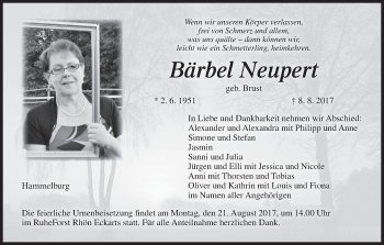 Anzeige von Bärbel Neupert von MGO