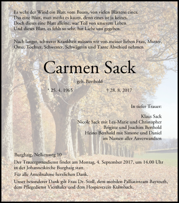 Anzeige von Carmen Sack von MGO