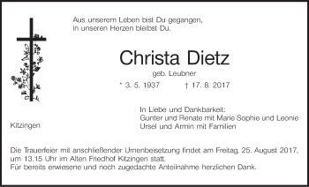 Anzeige von Christa Dietz von MGO