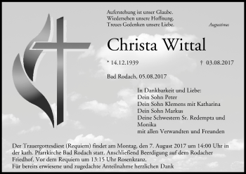 Anzeige von Christa Wittal von MGO