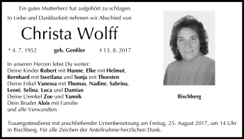 Anzeige von Christa Wolff von MGO