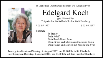 Anzeige von Edelgard Koch von MGO